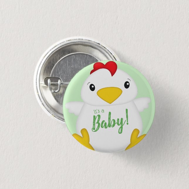 Chicken Baby Shower Green 1 Inch Round Button (Front & Back)