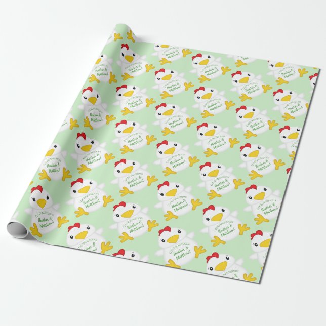 Chicken Baby Shower Green Wrapping Paper (Unrolled)