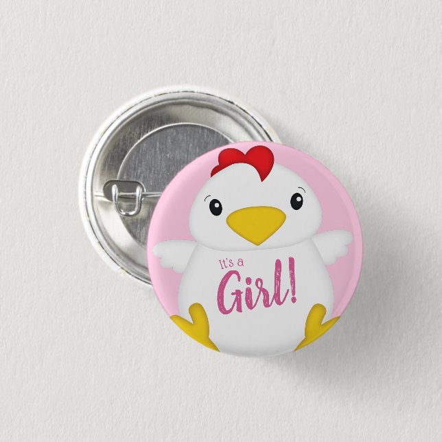Chicken Baby Shower Pink 1 Inch Round Button (Front & Back)