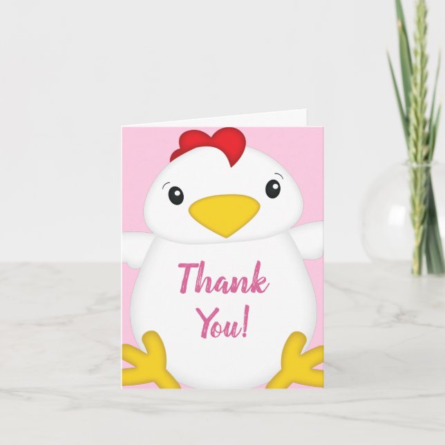 Chicken Baby Shower Pink Farm Thank You Card (Front)