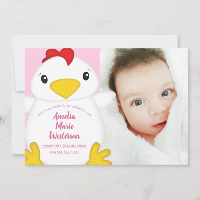 Chicken Baby Shower Pink Invitation (Front)