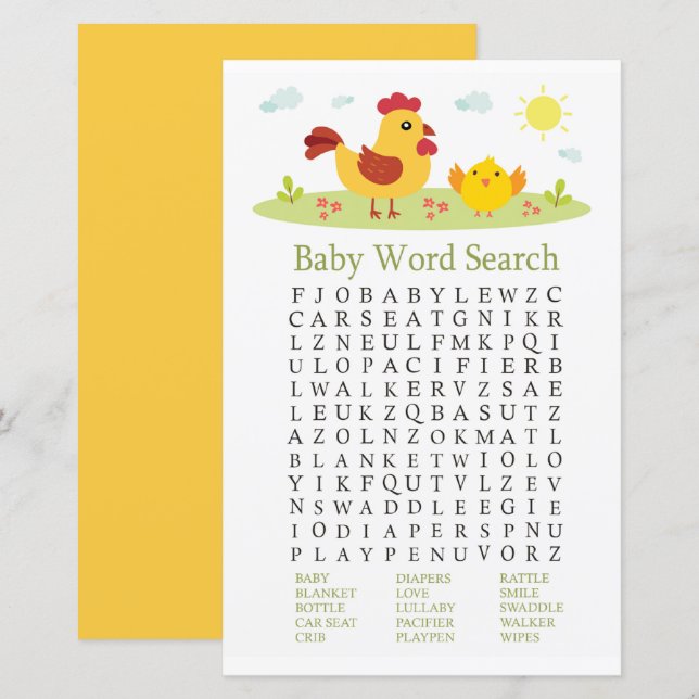 Chicken Baby Shower Word Search Game (Front/Back)
