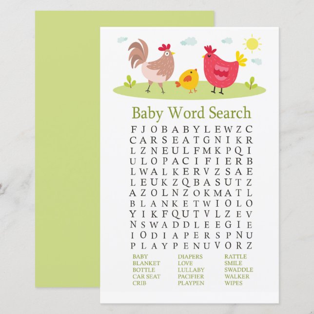 Chicken Baby Shower Word Search Game (Front/Back)