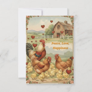 Chicken Barnyard Love, Peace Valentine's day card