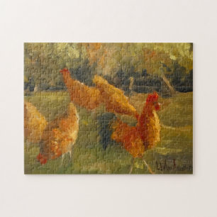 Chicken Barnyard Original Painting Challenging Jigsaw Puzzle
