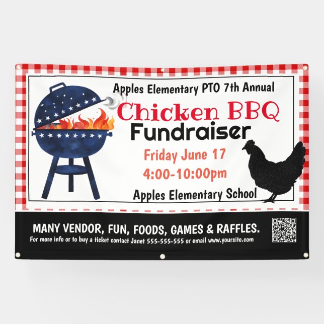 CHICKEN BBQ Fundraiser PTO PTA Church Banner (Horizontal)
