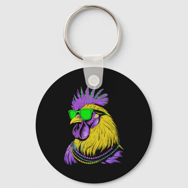 Chicken beads mardi gras carnival farming farmer keychain (Front)