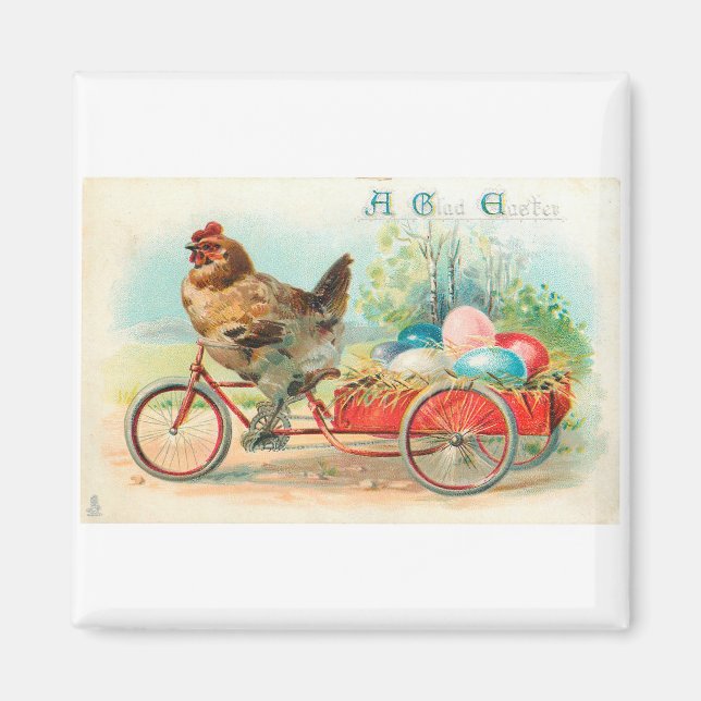 Chicken Bicycle Vintage Easter Magnet (Front)