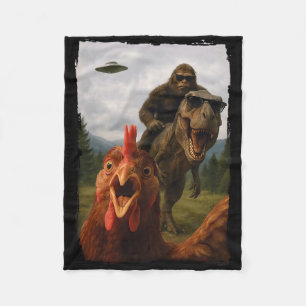 Chicken Bigfoot T-rex Ufo Selfie Fleece Blanket