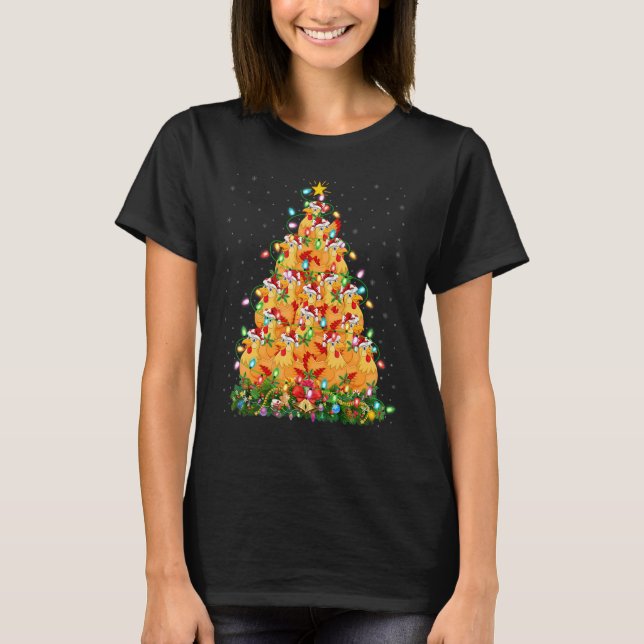 Chicken Bird  Xmas Lights Santa Chicken Christmas  T-Shirt (Front)