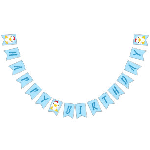 Chicken Birthday Party Blue Bunting Flags