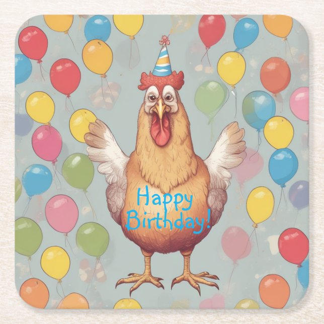 Chicken Birthday Party Square Paper Coaster (Front)