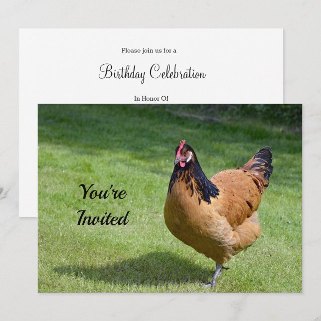 Chicken Black and Gold Vorwerk Photo Birthday Invitation (Front/Back)