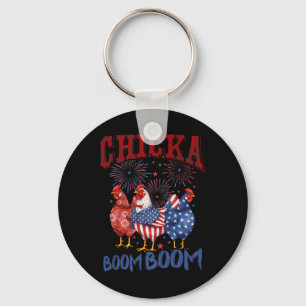 Chicken Boom Boom Funny Patriotic Chicka 4th Of Ju Keychain