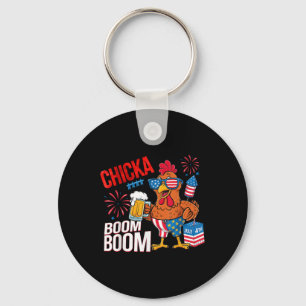 Chicken Boom Boom Retro America Chicka Beer 4th Of Keychain