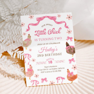 Chicken & Bow Birthday Invitation