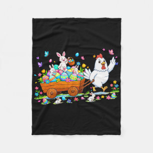 Chicken Carrying Bunnies Easter Chocolate Eggs Col Fleece Blanket