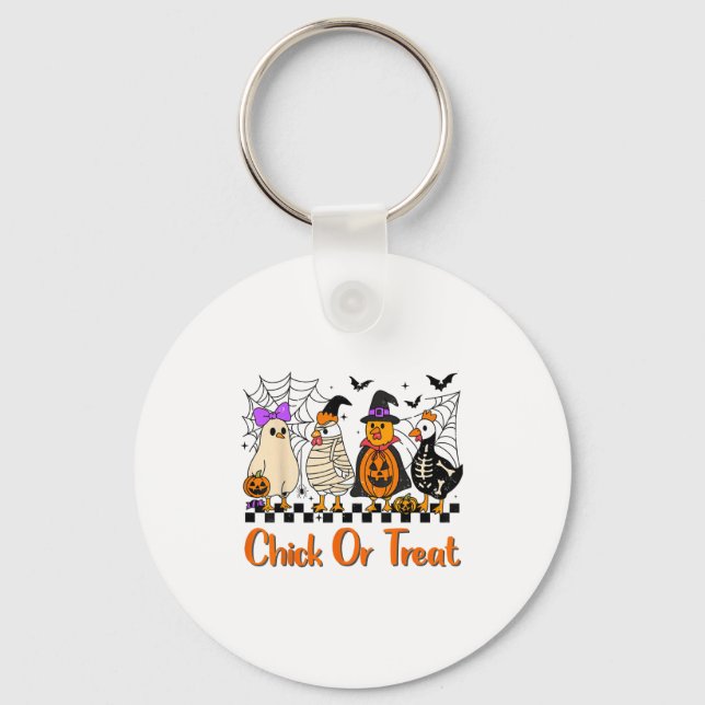 Chicken Chick Or Treat Funny Halloween Costume Far Keychain (Front)