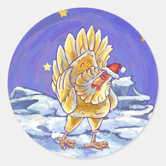 Chicken Christmas Classic Round Sticker (Front)