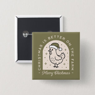 Chicken Christmas homestead farm cottagecore green 2 Inch Square Button