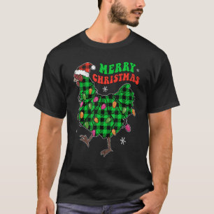 Chicken Christmas Lights Buffalo Plaid Farmer Chic T-Shirt