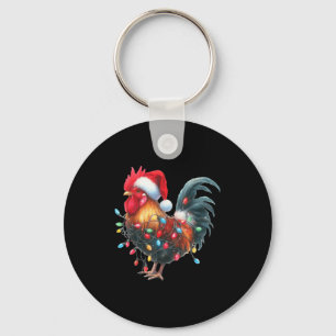 Chicken Christmas Lights Funny Santa Hat Merry Xma Keychain