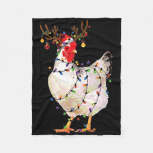 Chicken Christmas Lights Reindeer Santa Hat Chicke Fleece Blanket