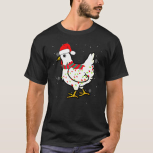 Chicken Christmas Lights Wear Santa Hat Rooster Xm T-Shirt