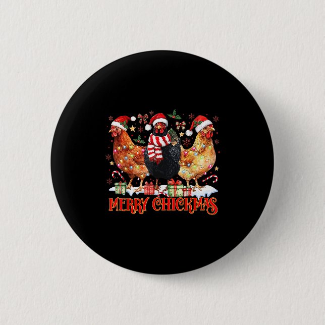 Chicken Christmas Merry Chickmas Santa Claus Hat F 2 Inch Round Button (Front)