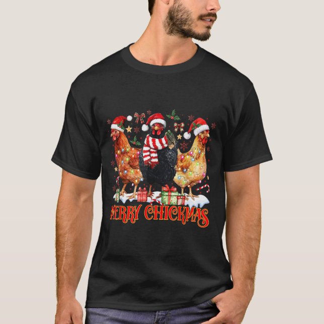 Chicken Christmas Merry Chickmas Santa Claus Hat F T-Shirt (Front)