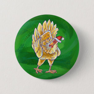 Chicken Christmas On Green 2 Inch Round Button