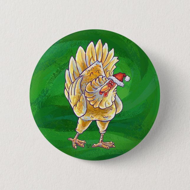 Chicken Christmas On Green 2 Inch Round Button (Front)