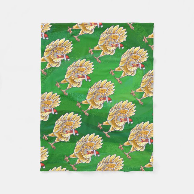 Chicken Christmas On Green Fleece Blanket (Front)