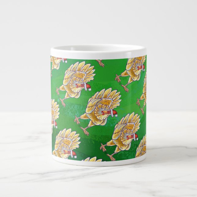 Chicken Christmas On Green Large Coffee Mug (Front)