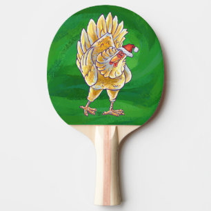 Chicken Christmas On Green Ping Pong Paddle