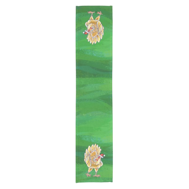 Chicken Christmas On Green Short Table Runner (Front)