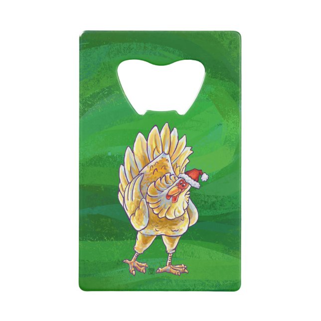 Chicken Christmas On Green Wallet Bottle Opener (Front)