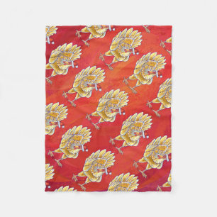Chicken Christmas On Red Fleece Blanket