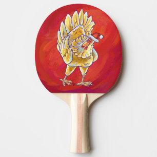 Chicken Christmas On Red Ping Pong Paddle