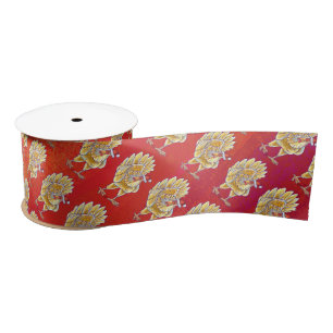 Chicken Christmas On Red Satin Ribbon