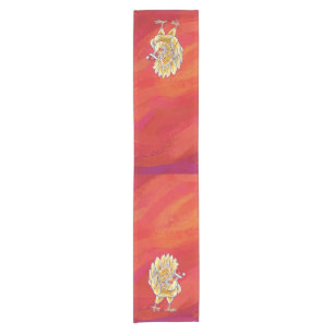 Chicken Christmas On Red Short Table Runner