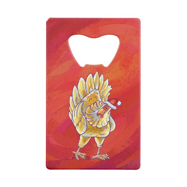 Chicken Christmas On Red Wallet Bottle Opener (Front)