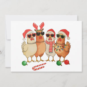 Chicken Christmas Santa Hat Farm Family Xmas Holiday Card