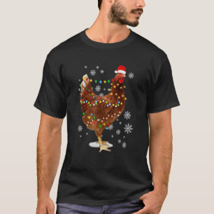 Chicken Christmas Santa Hat Lights Merry Xmas T-Shirt