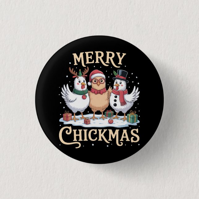 Chicken Christmas Santa Hat Merry Chickmas Farm 1 Inch Round Button (Front)