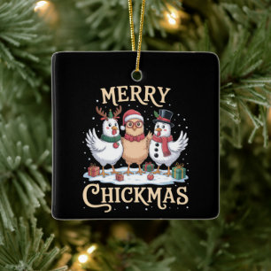 Chicken Christmas Santa Hat Merry Chickmas Farm Ceramic Ornament