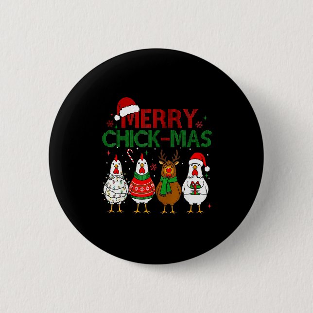 Chicken Christmas Santa Hat Merry Chickmas Xmas Fa 2 Inch Round Button (Front)