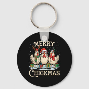 Chicken Christmas Santa Hat Merry Chickmas Xmas Fa Keychain