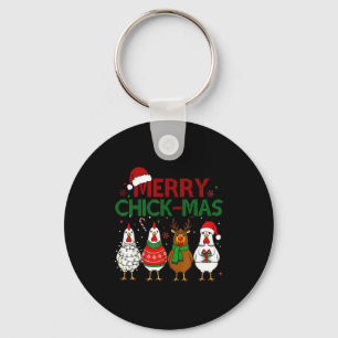 Chicken Christmas Santa Hat Merry Chickmas Xmas Fa Keychain