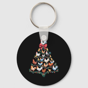 Chicken Christmas Tree Farm Animal Holiday Decor Keychain
